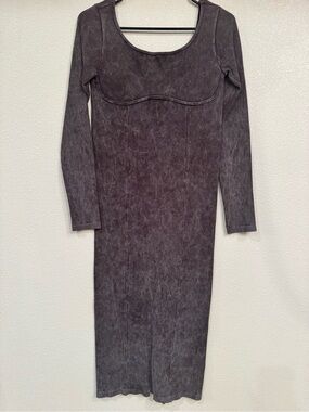 BDG Washed Charcoal Scoop-Neck Long-Sleeve Midi Dress